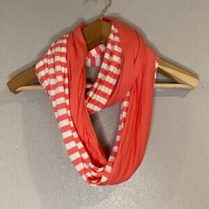Noelle Striped Infinity Scarf Coral and White